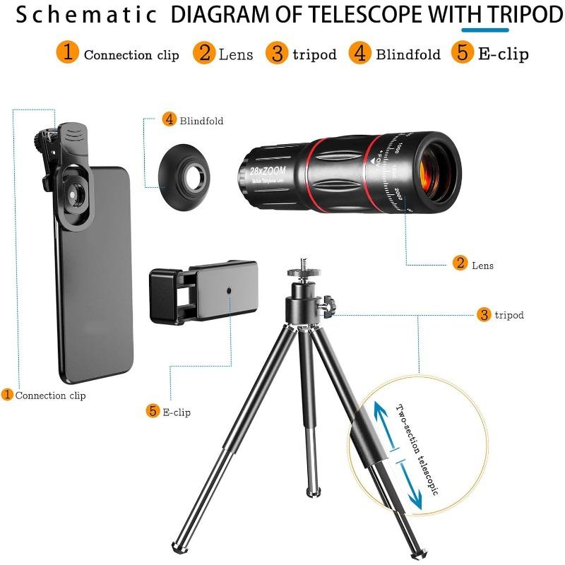 High Power 28x HD Phone Telephoto Lens Cell Phone Camera Lens Kit 198 Degree Ultra Wide Angle Fisheye Lens