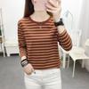 Fashion Women Stripe Top Stylish Long Sleeve Tops Round Collar Pullover Tops T-shirt Lady