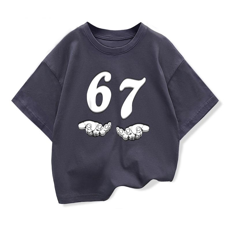 67 Six Seven Kids Summer Clothes Printed Funy Digital Casual Round Neck Summer Looes Tee Comfortable Childrens Tshirt