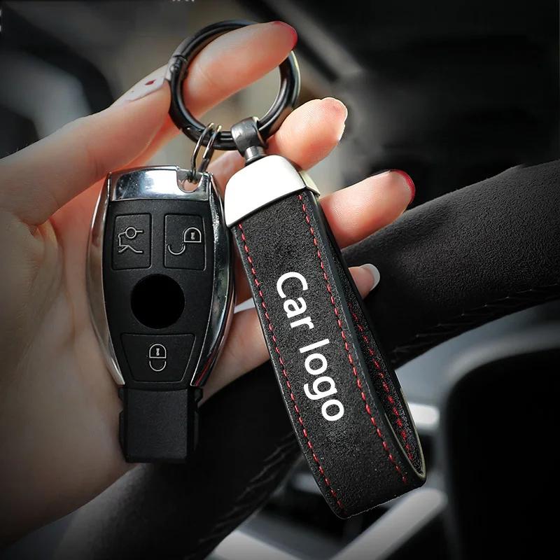 Car Stickers For Alfa Romeo Suede Leather Car Logo Keychain Zinc Alloy Keyring For Alfa Romeo Giulietta 159 147 156 166 Mito Giu