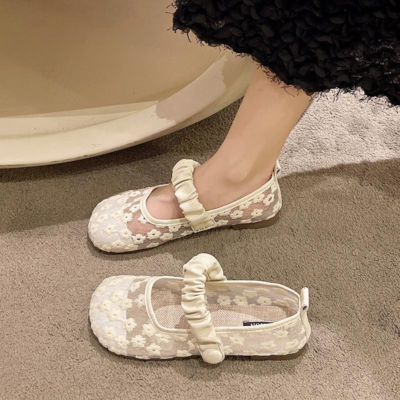 Mary Jane Sandals Summer Breathable Mesh Maternity Shoes Flat Beanie Fisherman Shoes Fairy with Skirt Bag Head Single Shoes