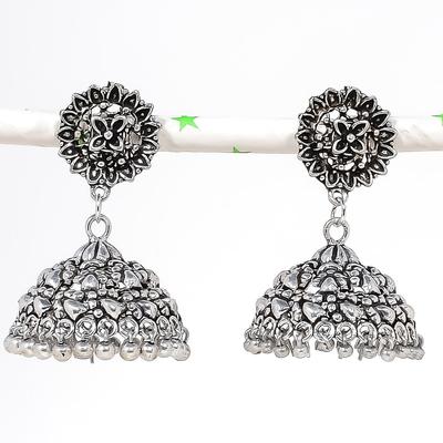 Natural Indian Look Jhumki Gemstone Silver Tribal Bali Earring 1.85" H3h81