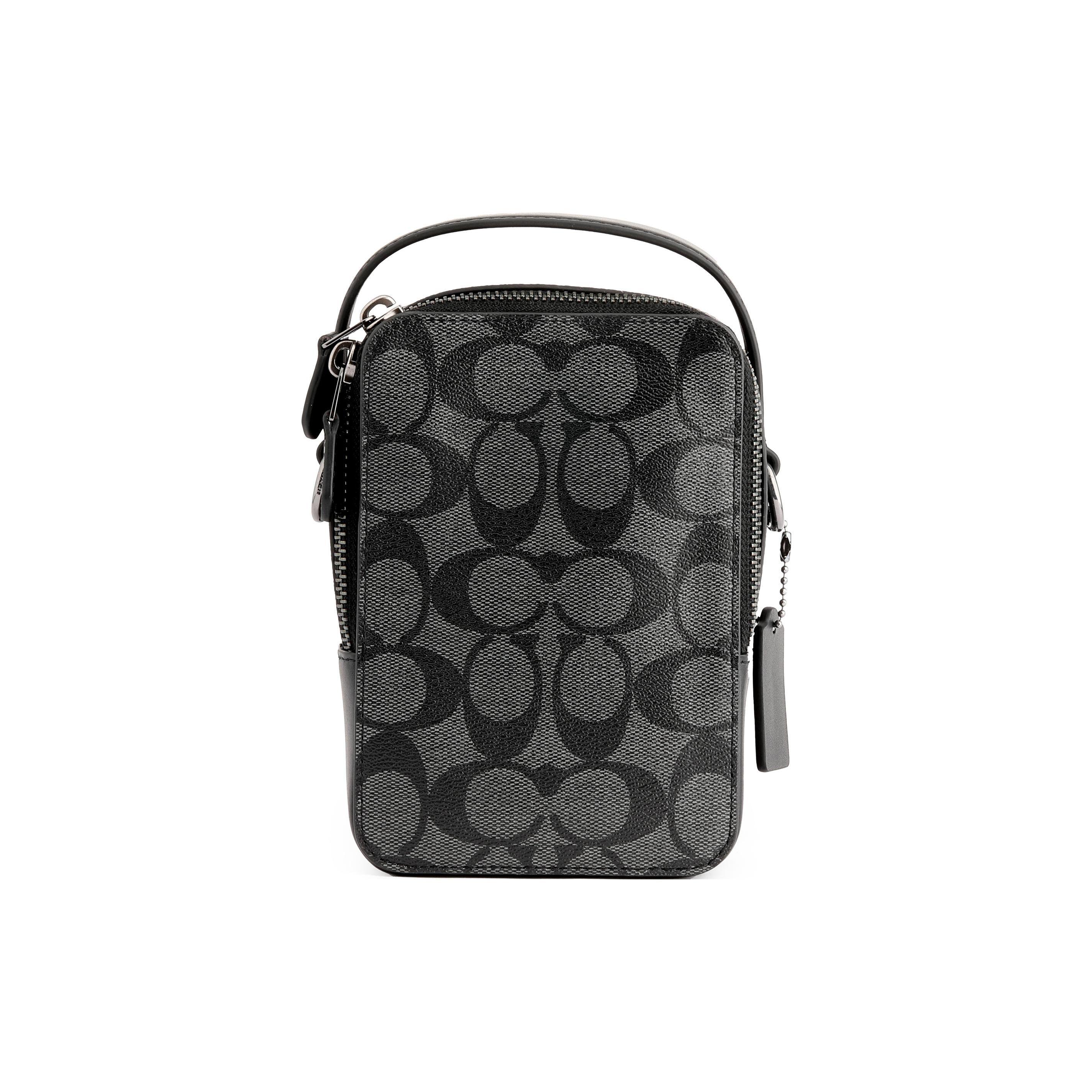 

Coach 12 Classic Logo Top Handle Coated Canvas With Calfskin Phone Bag Handbag Small Men Handbags Black C3146-QBCHR Basic Set (Bag+Dust Bag)