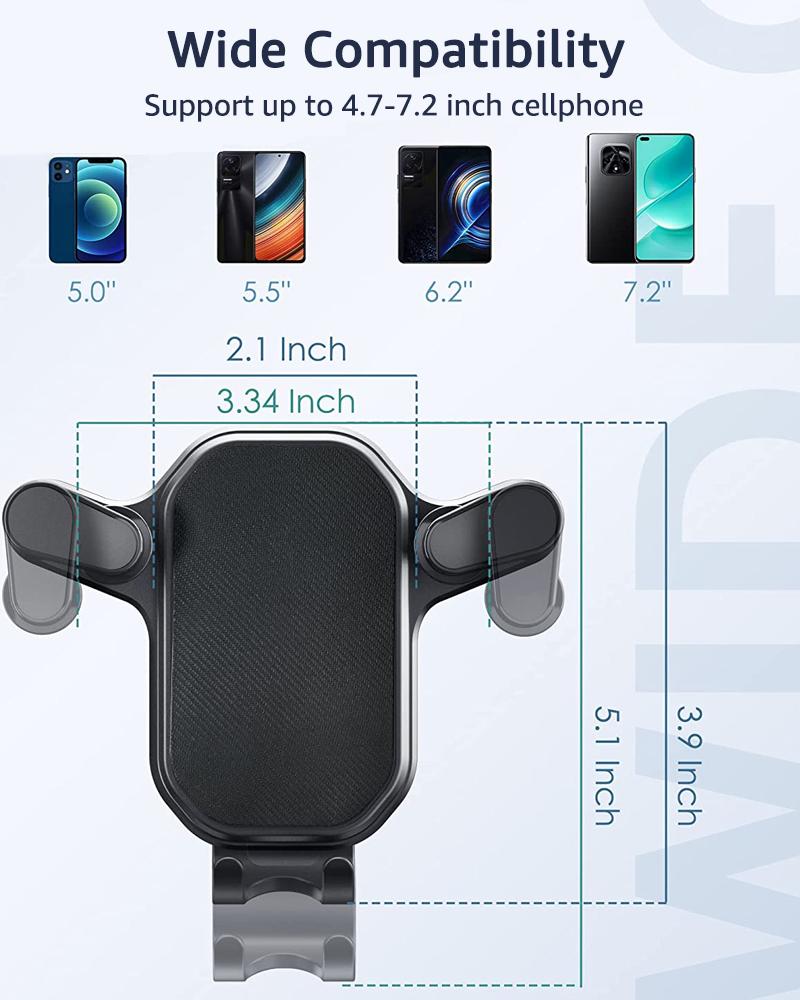 Soporte para Teléfono de Coche con Gravedad | Soporte con Pinza para Rejilla de Ventilación Giratorio 360° | Soporte Universal de Agarre Automático | para Todos los Smartphones y Coches