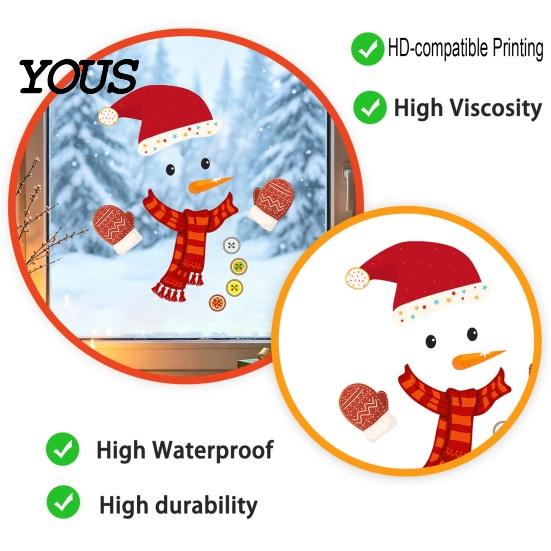 Seasonal Home Beautification Decals Christmas Snowman Static Window Stickers, Removable PVC Glass Decals, Waterproof Creative Holiday
