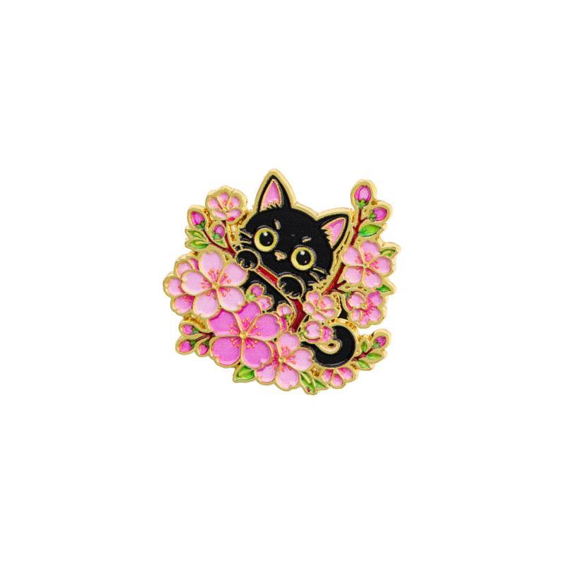 1/6Pcs Animal Brooches Flowers Enamel Pin Set Cartoon Black Cat Brooch For Coat Collar Lapel Pins Metal Badges Jewelry Gift