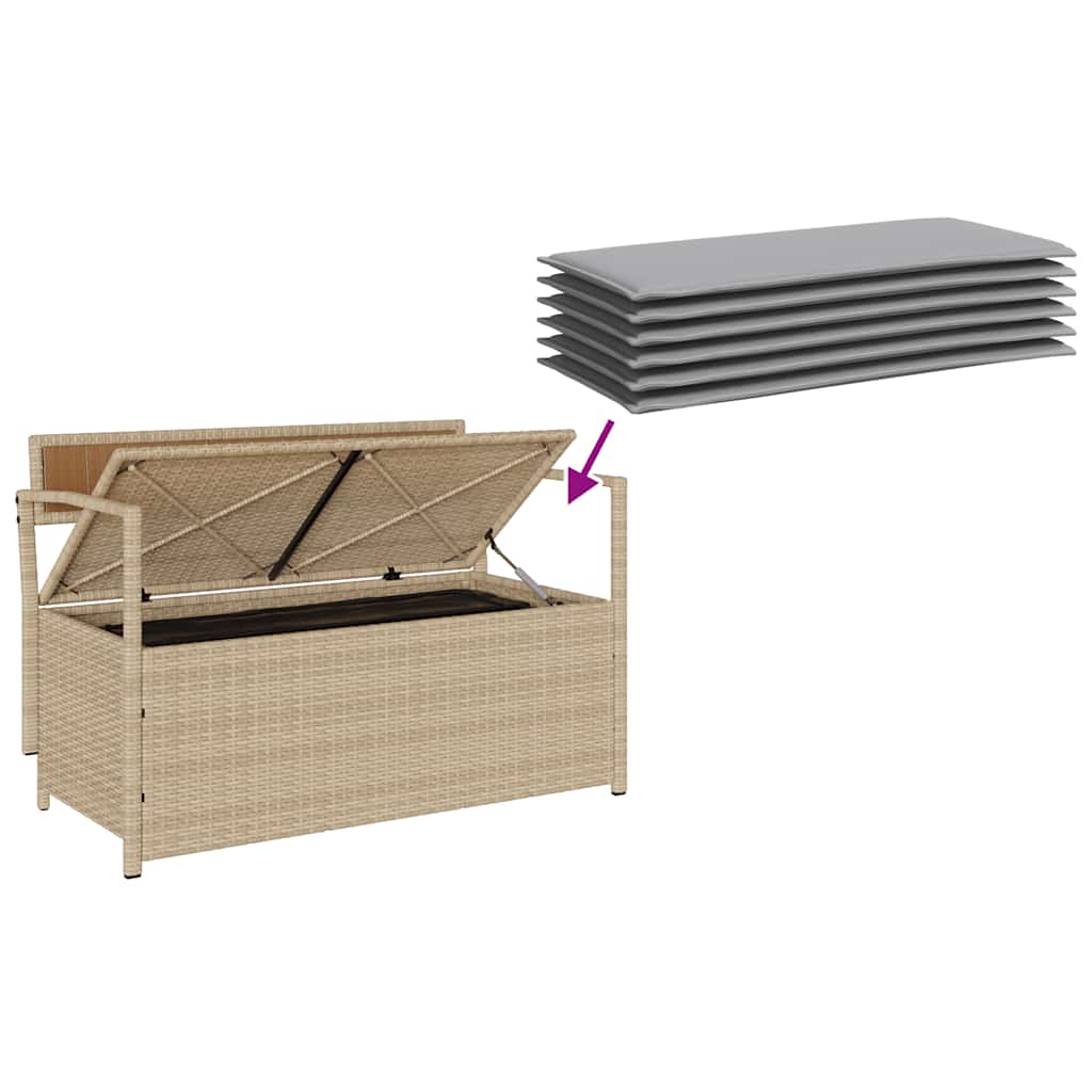 Garden Bench with Storage Space and Cushions Beige Poly Rattan