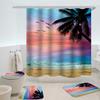 Coastal Beach Scenery 3D Printing Waterproof Shower Curtain Set Pedestal Rug Lid Toilet Cover Mat Bathroom Set With 12 Hooks