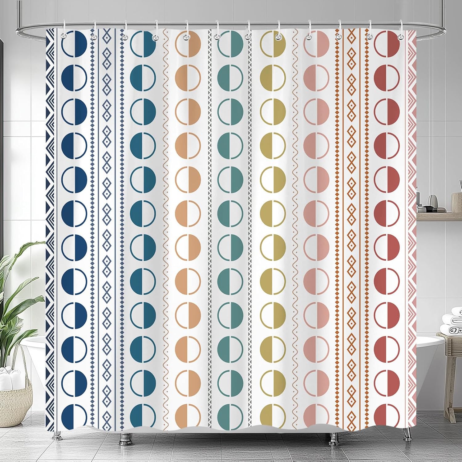 

Modern Geometric Shower Curtain – Boho Rainbow Pattern, Minimalist Abstract Design For Kids & Bathroom Decor W60H190(CM)-1 Pcs