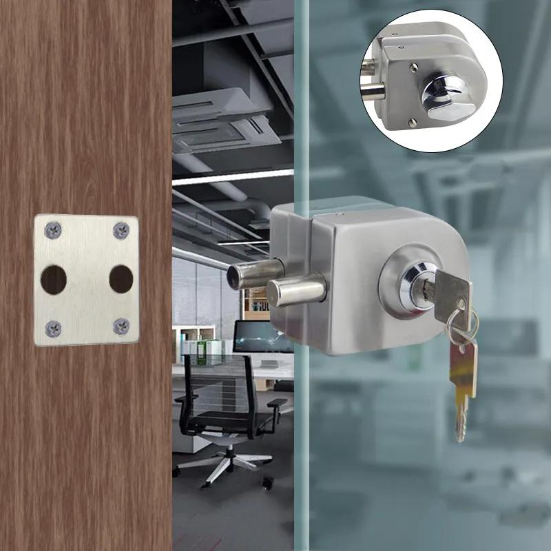 Klemvrije Glazen Deursloten Roestvrij Staal Cilindrisch Slot Frameloze Glazen Deur Hardware Kantoor Beveiligingsdeurslot