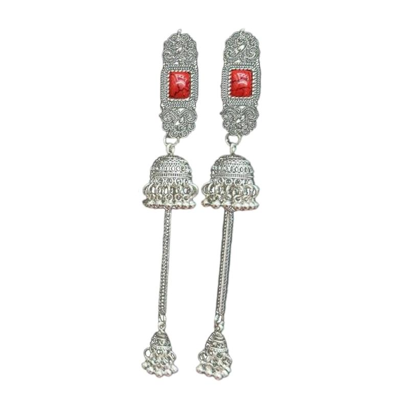 Handmade Mongolian Styles Alloy Tassels Hair Clip Ornament with Vintage Rhinestones Designs for Women Seek Unique Charm