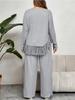 Taglie Forti Donne Stile Casa Completo Due Pezzi Autunno Casual Girocollo Maniche Lunghe Top con Orlo con Frange con Set di Pantaloni a Gamba Larga
