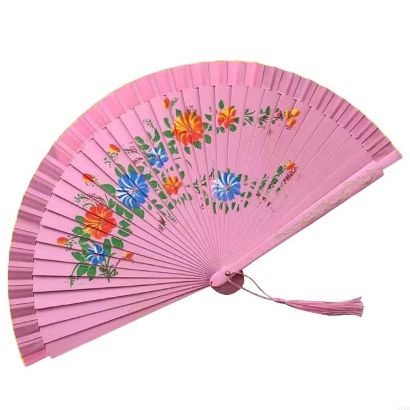 

62KD Traditional Spanish Dance Fan, Double Sided Silk Fan with Elegant Florals Decoration Party Supplies