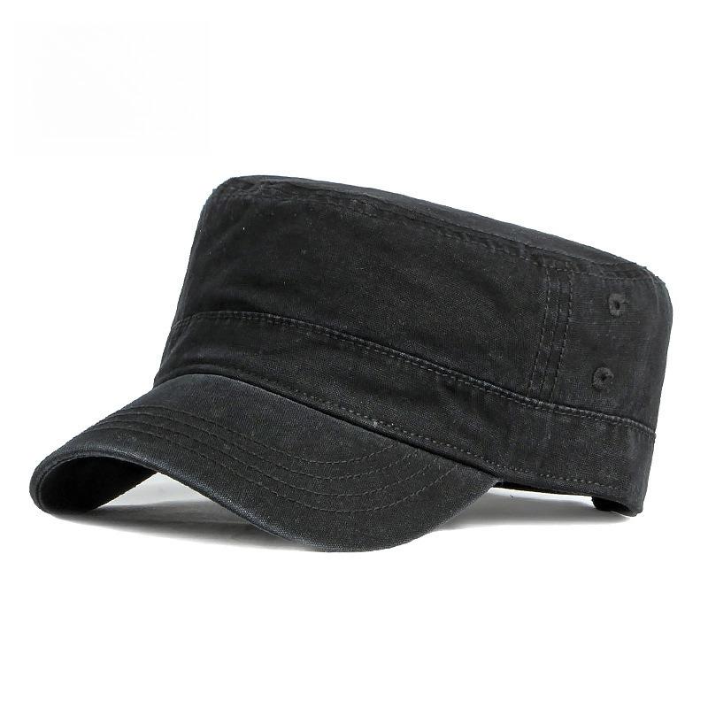 Men's Retro Washed Cotton Military Cap Flat Top Cadet Patrol Hat Summer Breathable Army Peaked Cap Casual Plain Sun Hat