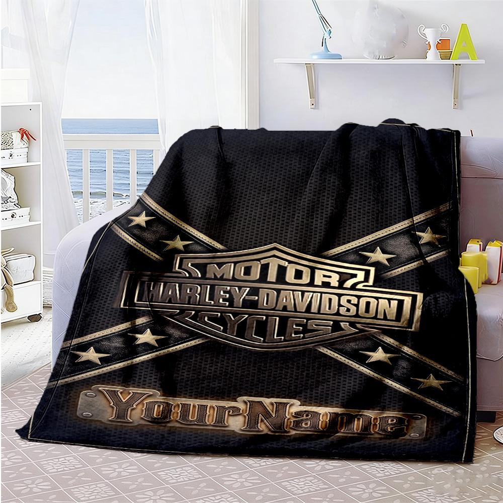 Harley-davidson Motorcycles Personalized Name Blanket Multi-purpose Customizable Blanket Comfortable Perfect for Nap Bed Living Room Sofa