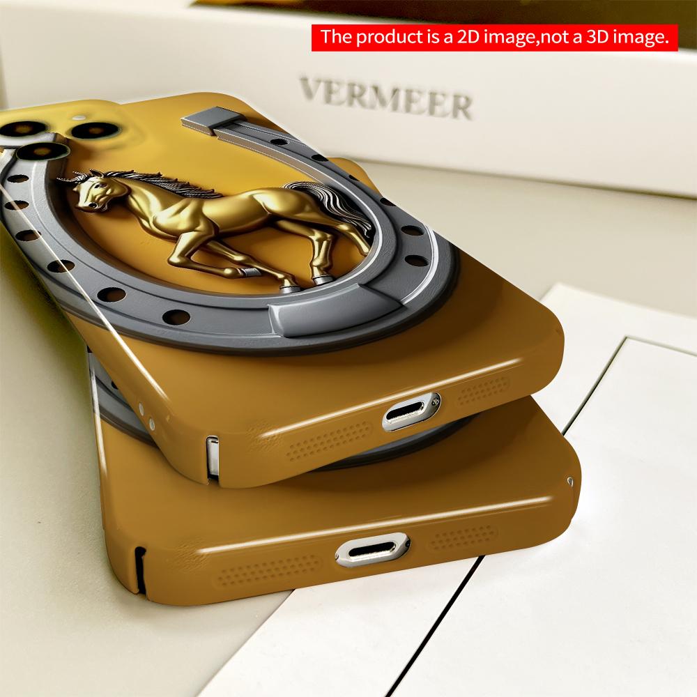 2DFlat Golden Horse in Silver Horseshoe Wall Art All inclusive film hard phone case, compatible with iPhone 18 Pro Max 17 16 15 14 13 12 11