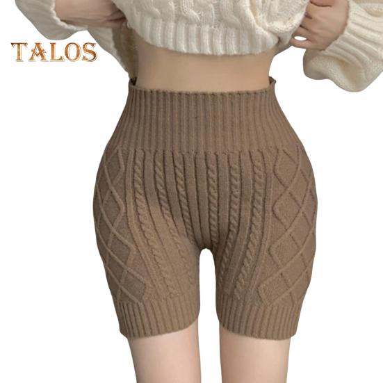 Dámské zimní spodní šortky pletené s vysokým pasem elastické jednobarevné hřejivé proti odhalení základní šortky pro každodenní nošení domů a další