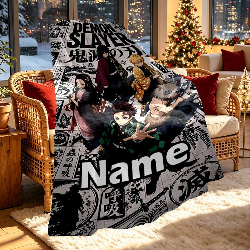 Custom Name Personalized Demon Slayer Print Blanket, Home Decor, Bedroom, Sofa, Camping, Couch, Gifts for Birthday Christmas