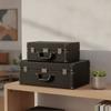 MDF Storage Chest with Front Clasps Structured DiamondPatterned Case Metal Fasteners