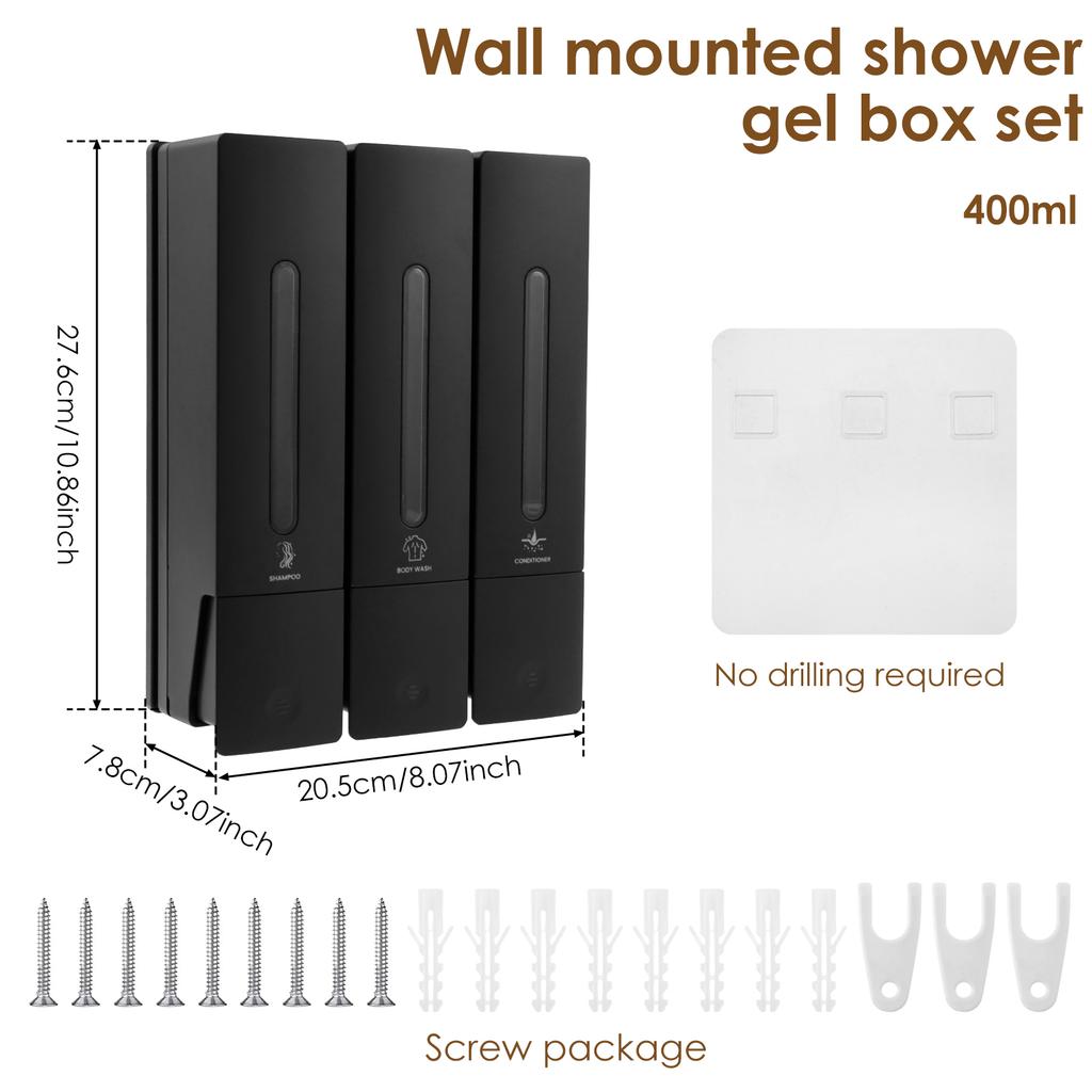 Flüssigseifenspender Ohne Bohren Wandmontiert Dreifacher Dusch-Shampoo- und Conditioner-Spender für Zuhause Hotel Badezimmerzubehör