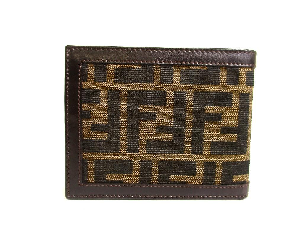 Authentische FENDI Zucca Khaki Canvas Braunes Leder Bifold Geldbörse Kompakte Geldbörse #a935 Überholt