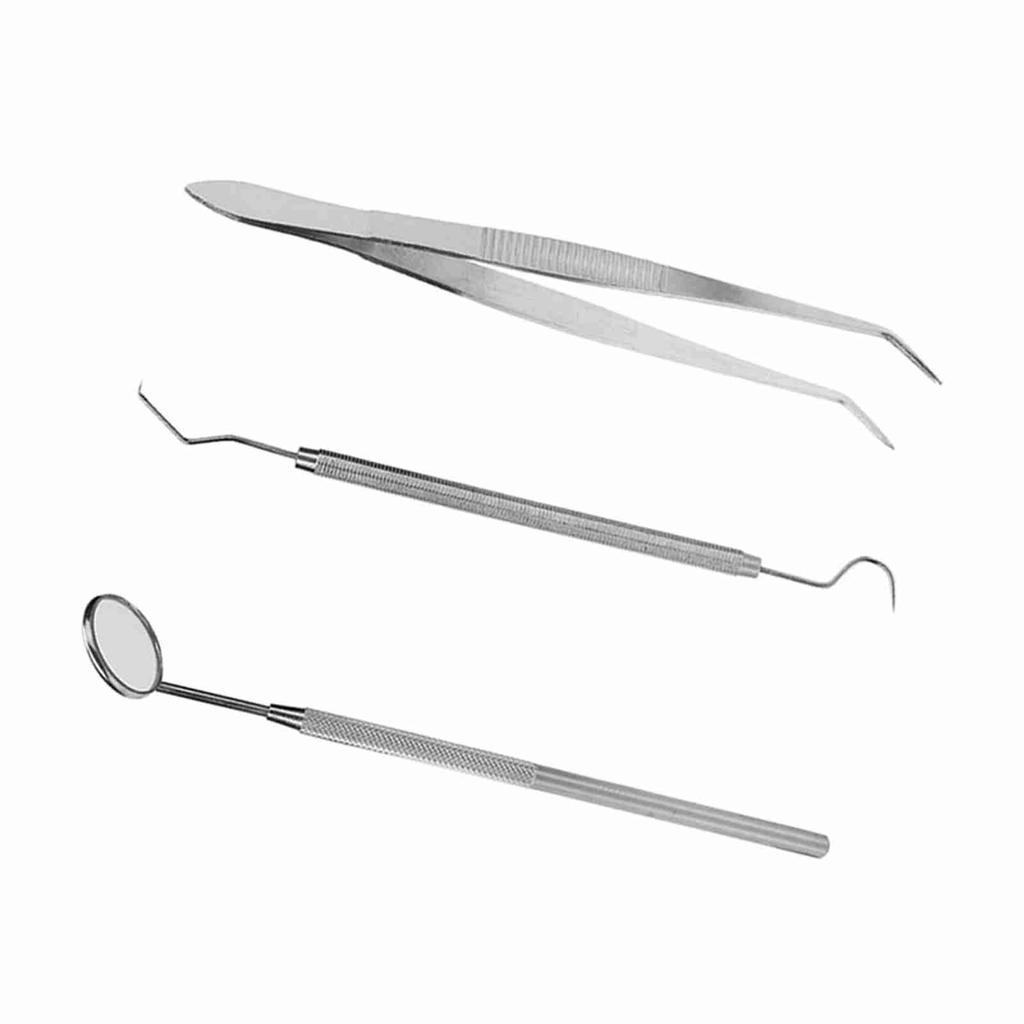 3pcs/set Stainless Steel Dental Tool Mouth Mirror Probe Plier Tweezer Teeth Clean Hygiene Kit