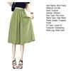 Women Skirt Pants Elastic Waist Adjustable Drawstring Ice Silk Cropped Pants Solid Color Casual Loose Fit Culottes