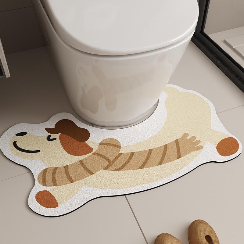 Cartoon Puppy Diatomaceous Earth Anti-slip U-shaped Toilet Foot Mat - Quick-drying, Water Absorbent, Easy to Clean
