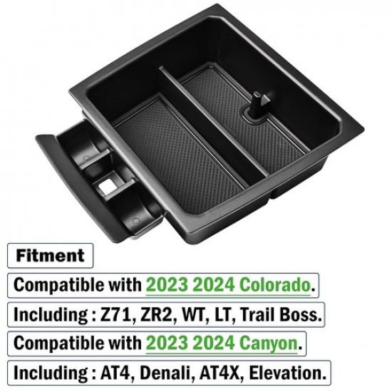 For -2024 Chevy Colorado Car Center Armrest Storage Box Organizer Tray Black