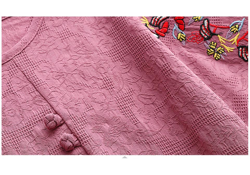 Haut brodé en coton style chinois à manches courtes pour femmes âgées - Ensemble t-shirts d'été pour mamans et grands-mères