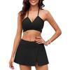 2025 European & American Sexy Backless Split Swimsuit Bikini with Solid Color Skirt Style for Women