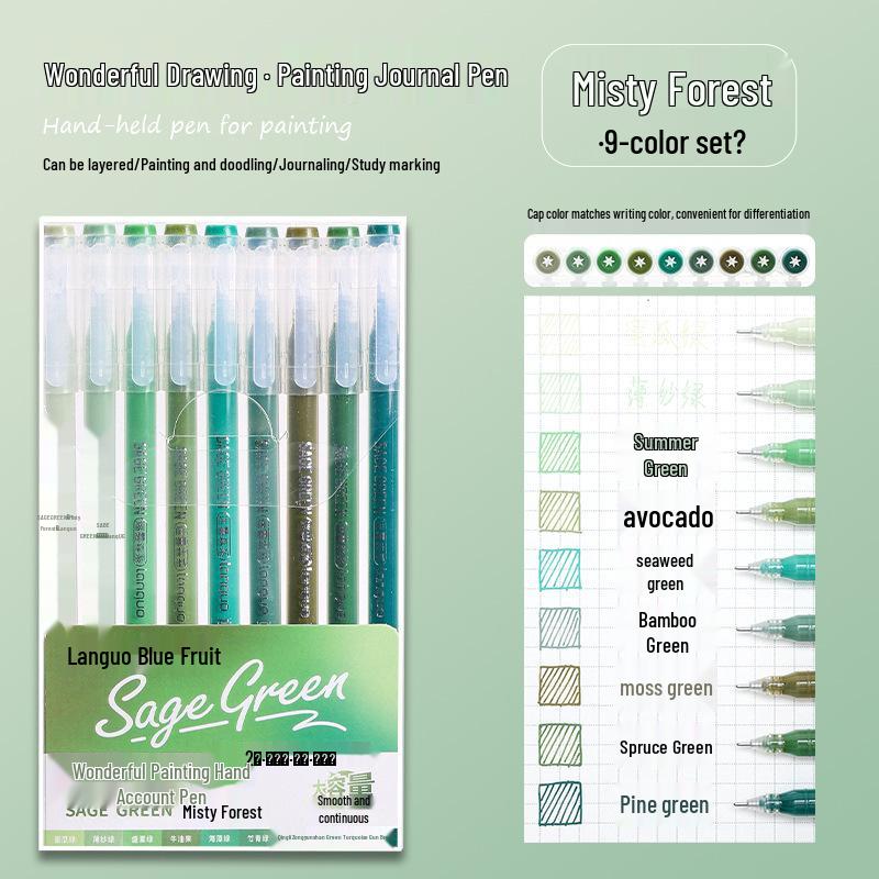 Blue Fruit Nine-Color Gel Journal Pens for Students - Doodle, Color, and Highlight with Fluorescent Markers