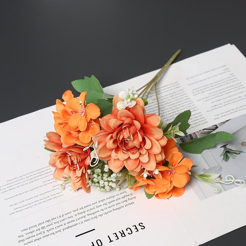 Spring Dahlia Silk Flowers: Artificial Floral Decoration for Dining Table, Home Ornament, or Photography Prop