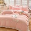 4pcs/set Cartoon Washed Cotton Quilt Cover Princess Style Sheet Cover Korean Cute Fresh Naked Sleeping Comfortable Student Bedding Four-piece Set