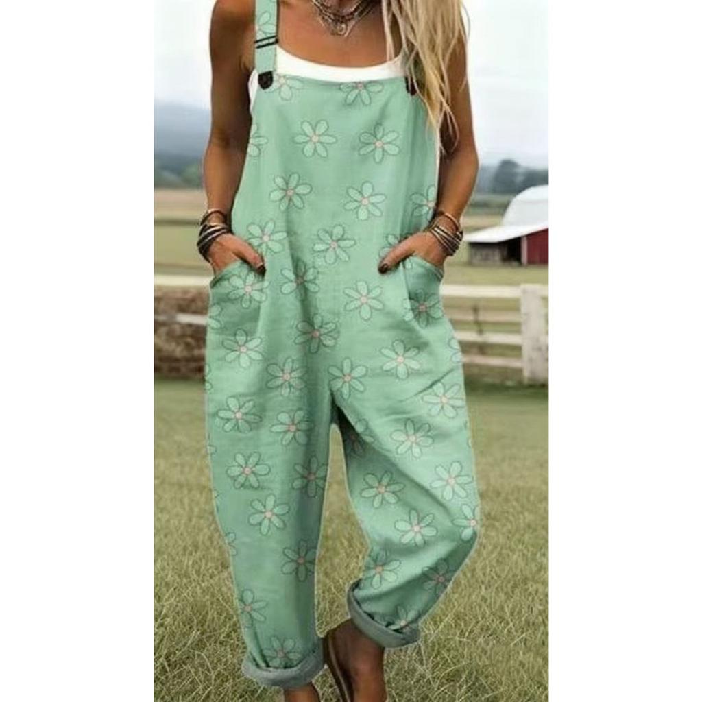 Women's Sleeveless Mid Rise 3D Digital Print Loose Casual Overalls Jumpsuit For Summer