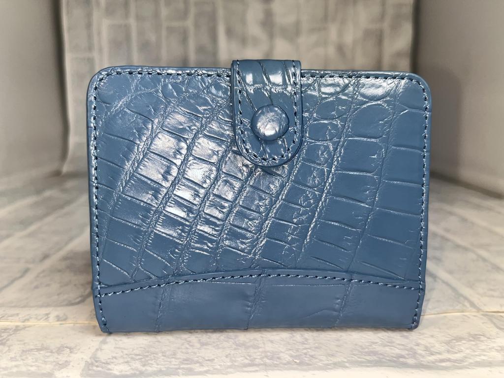 GUODI Compact Bifold Genuine Crocodile for Men and Wallet, Leather, Unisex, Women, NB7-W222 (Blue)