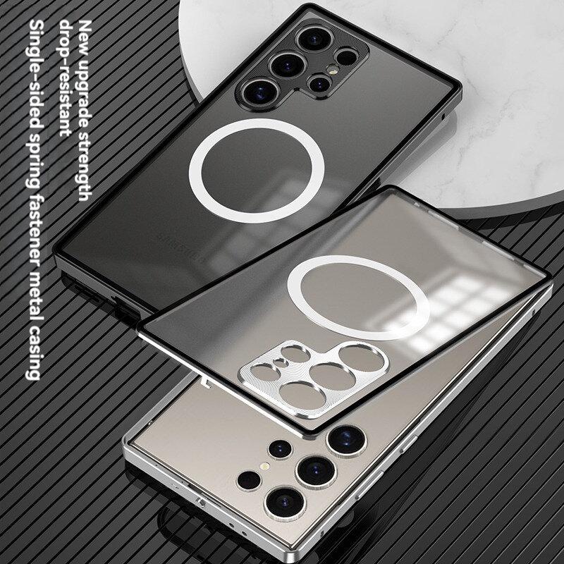 Magnetic Case for Samsung Galaxy S25 Ultra S24 S23 Plus S25+ S24+ Magsafe Metal Spring Aluminium Alloy Lens Protection Matte Back Phone Bumpers