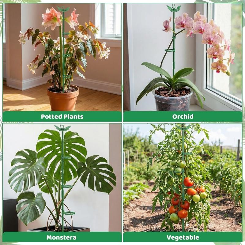 15x Plant Support Stakes Green Poles Sticks with Ring Clips & Ties Orchid Tomato