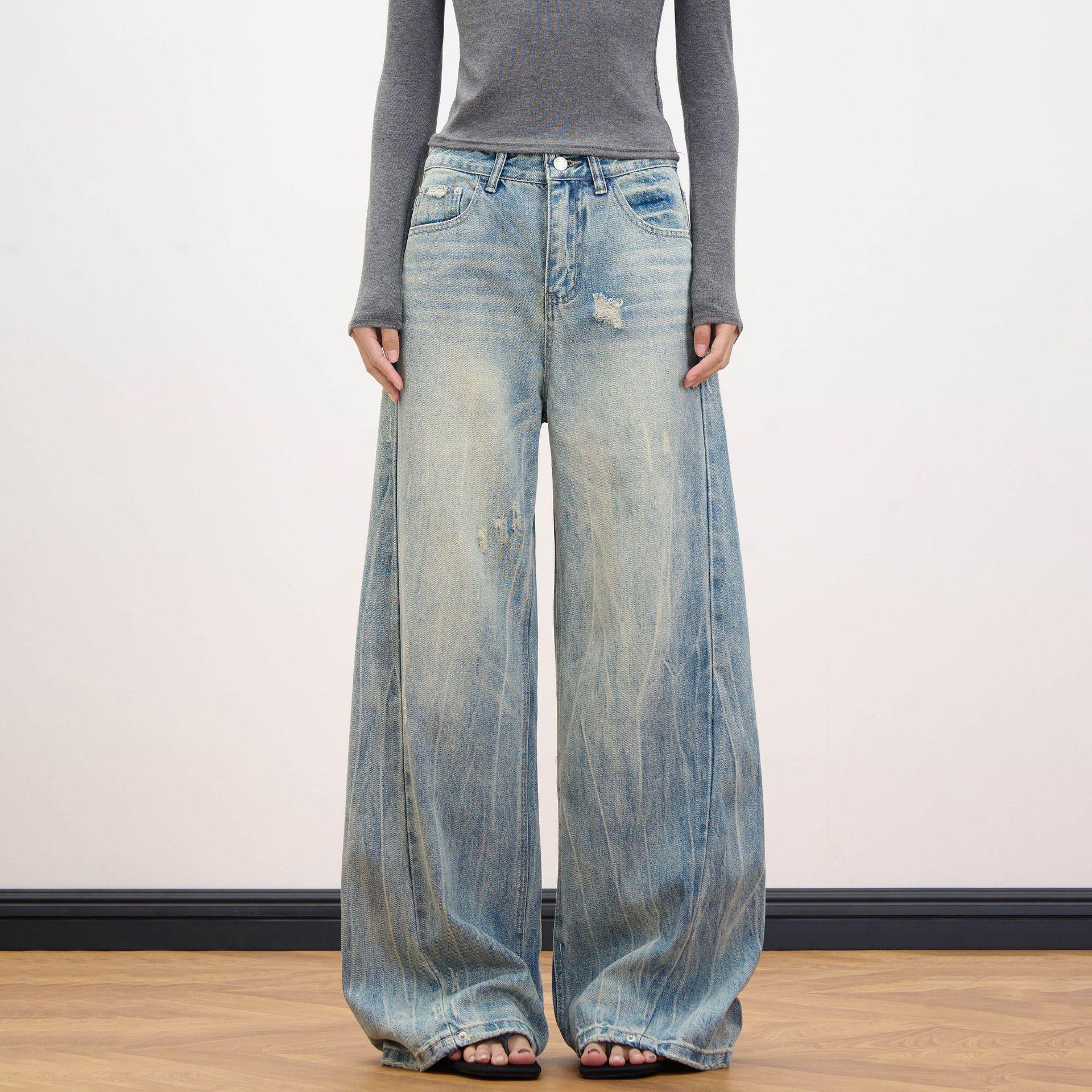 

Унисекс Ретро Пэчворк Рваные Джинсы Свободного Кроя Длиной до Пола 3XL синий