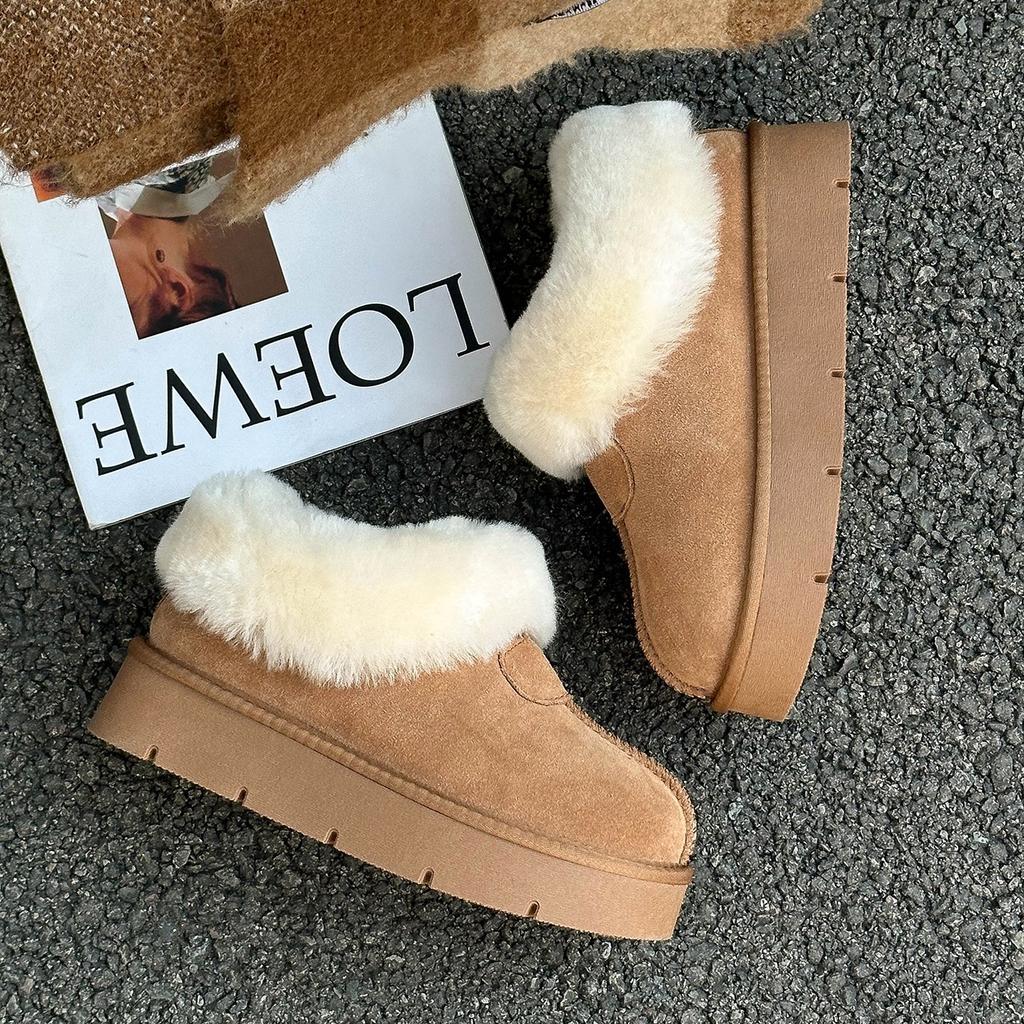 Extra Thick-soled Leather Snow Boots for Women's Winter New Velvet Thickened Northeast Non-slip Versatile Cotton Shoes for Women