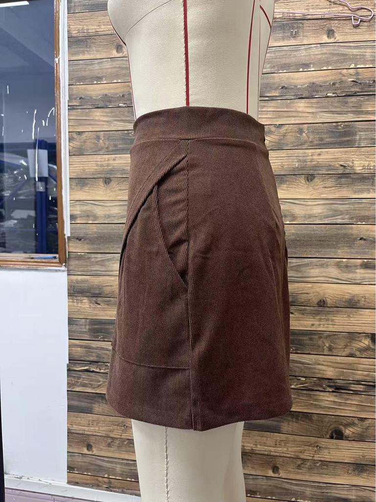 Women's European & American Cross-Border Corduroy High-Waist Slimming A-Line Pencil Skirt for Autumn/Winter