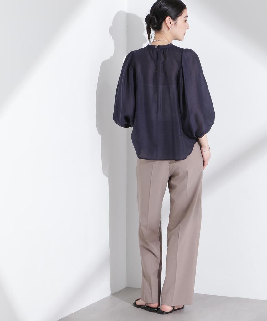 Nano Universe Linen Blend Sheer Volume Sleeve Size F Women's Blouse, (120), Navy, 669-5120317