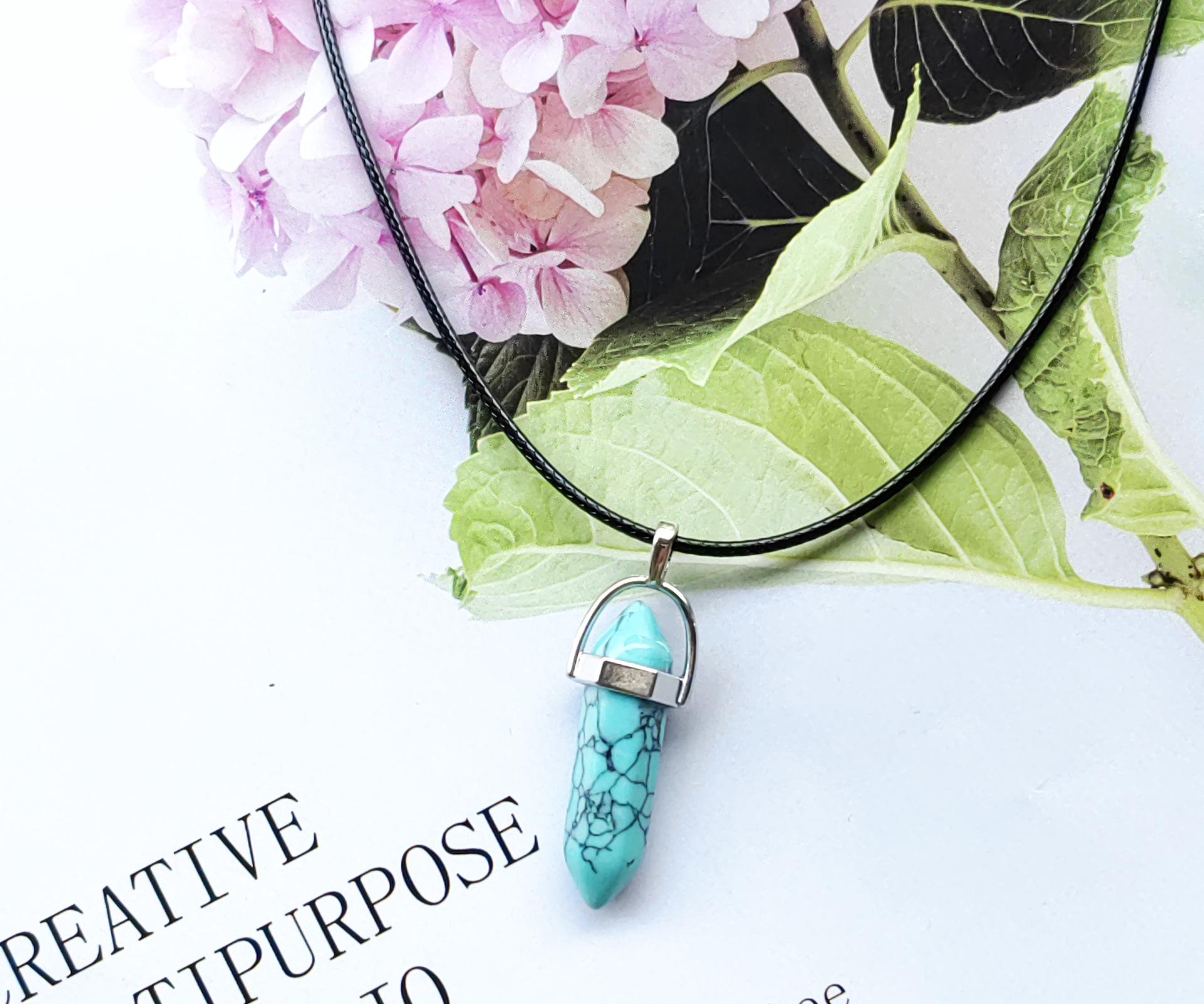Natural Turquoise and Agate Stone Pendant Necklace - Lucky Crystal Design