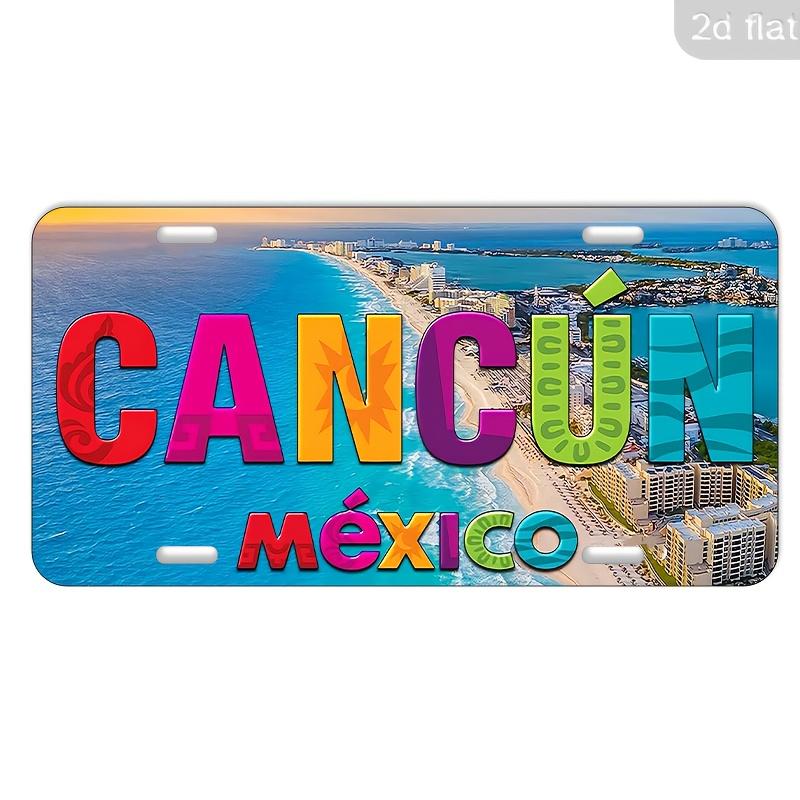 D Flat Cancun Mexico Wall Art Sign Vintage Tropical Beach Decor with Cancun Mexico Lettering Palm Trees Turquoise Sea 15x30cm(5.9x7.8inch)