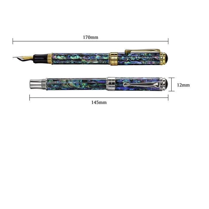 Xezo Maestro Fountain Pen, Fine Nib, Natural Abalone Shell, Pure Platinum Plating, Handmade Limited Edition, 1 Count