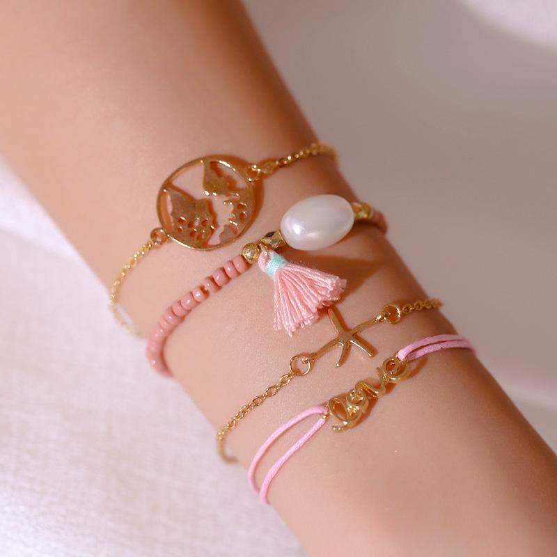 Bohemian Retro Suit: Tassel, Letter, Beaded, Turtle, and Braided Bracelets