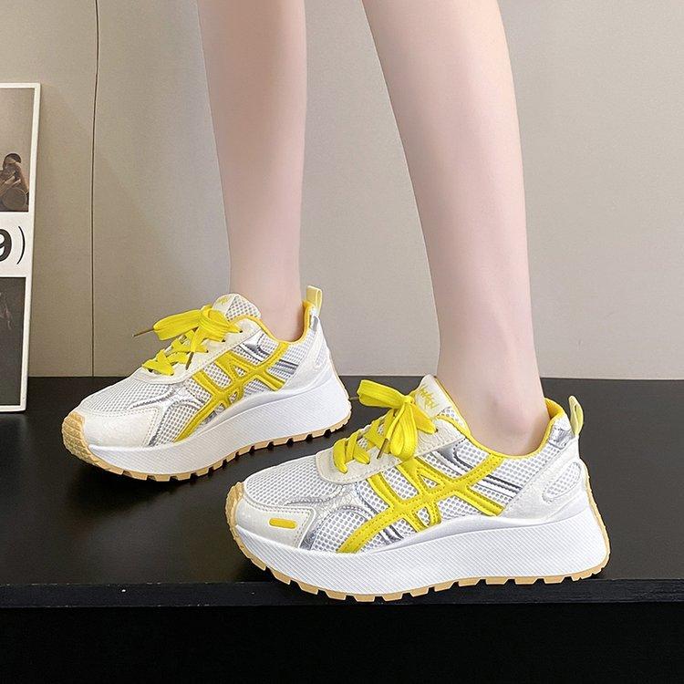 Fashion muffin dad shoes women's 2025 spring new heightening breathable casual white shoes silver mesh sneakers