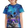 Children's Dinosaur and Cat 3D Digital Printed Boys' Casual and Comfortable Round Neck Short Sleeved T-shirt