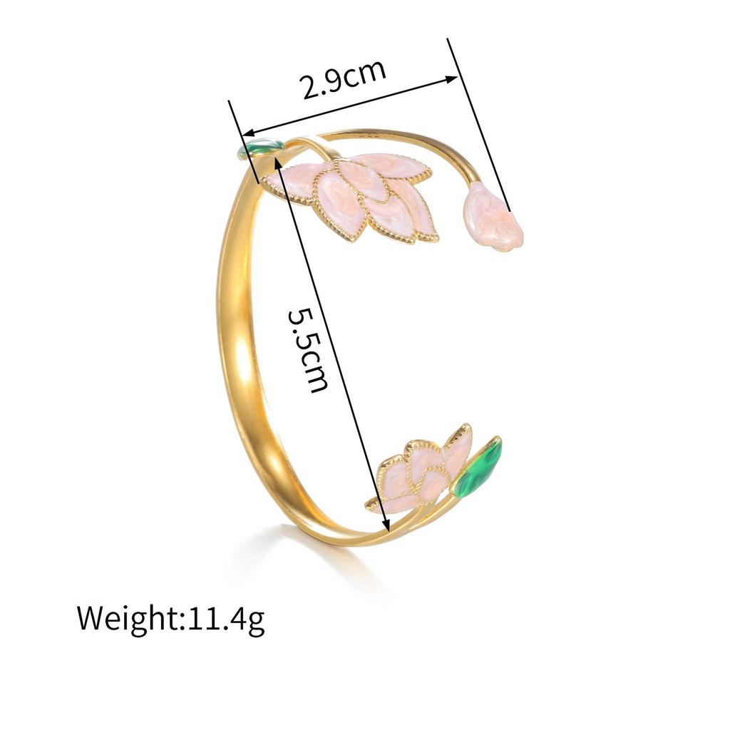 New Lotus Shaped Open Bangle: 18K Gold Titanium Steel Fashion Bracelet