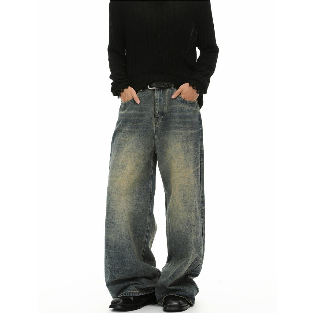 Men's Clothing American Old Cat Whisker Loose Straight Retro Blue Drape Casual Jeans Casual Tide